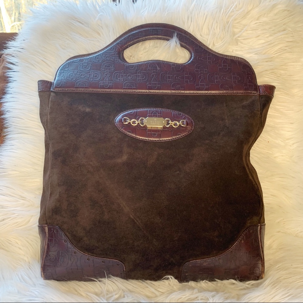 Authentic Gucci brown suede and leather handbag